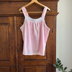 Vintage Pink Lace Trim Chemise Tank Top Cottagecore Y2K Sleepwear Camisole